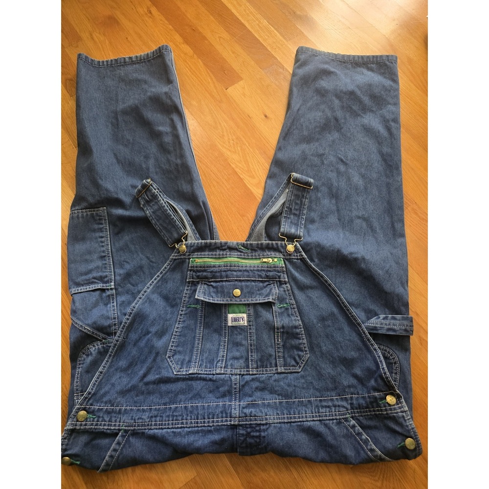 VINTAGE Liberty Denim Bib Overalls Blue Jean Mens 44x30 Blue Made in USA Y2K